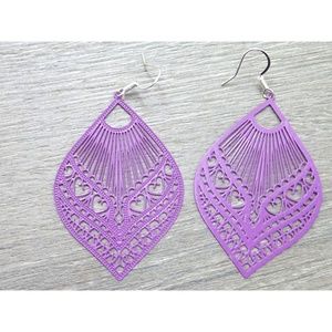 Purple Boho Metal Filigree Earrings